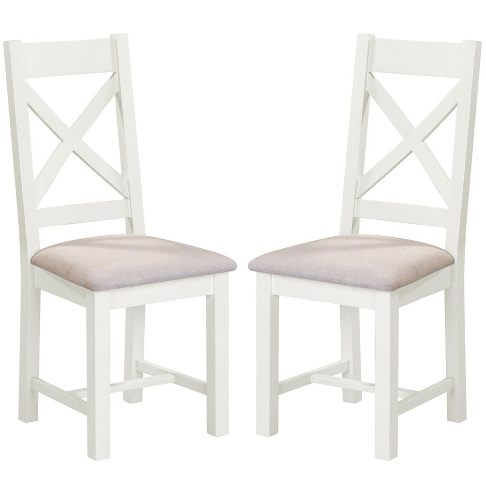 Wrenley Ivory Wooden Dining Chairs with Oat Fabric Seat in Pair
