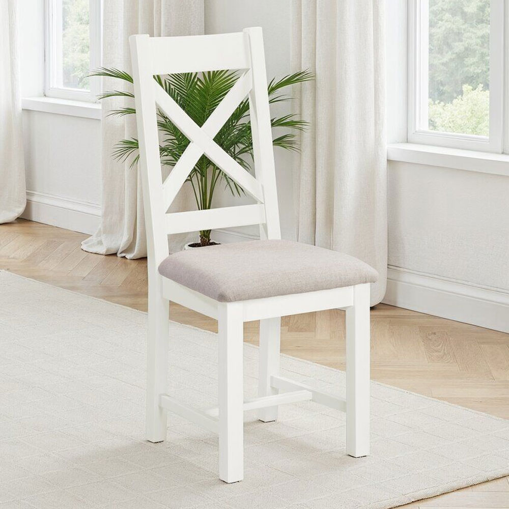 Wrenley Ivory Wooden Dining Chairs with Oat Fabric Seat in Pair