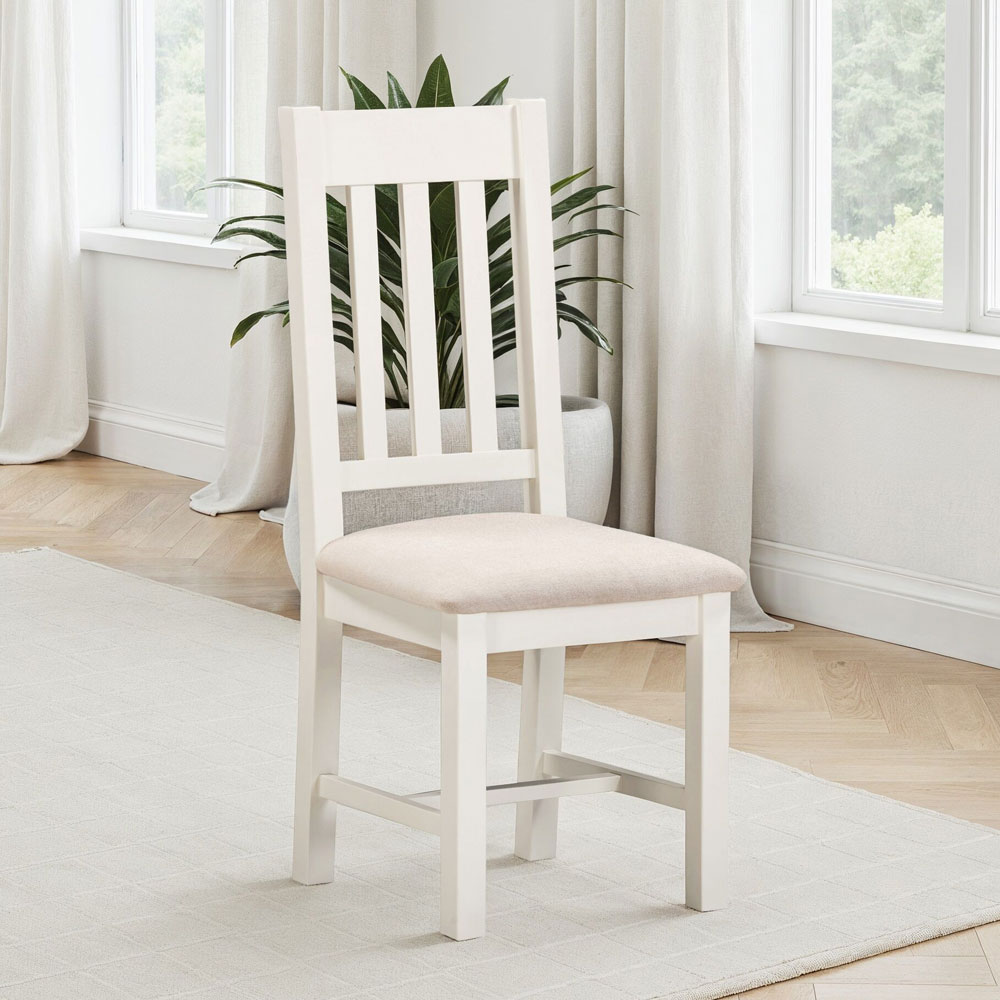 Wrenley Ivory Wooden Slatted Dining Chairs with Oat Fabric Seat in Pair