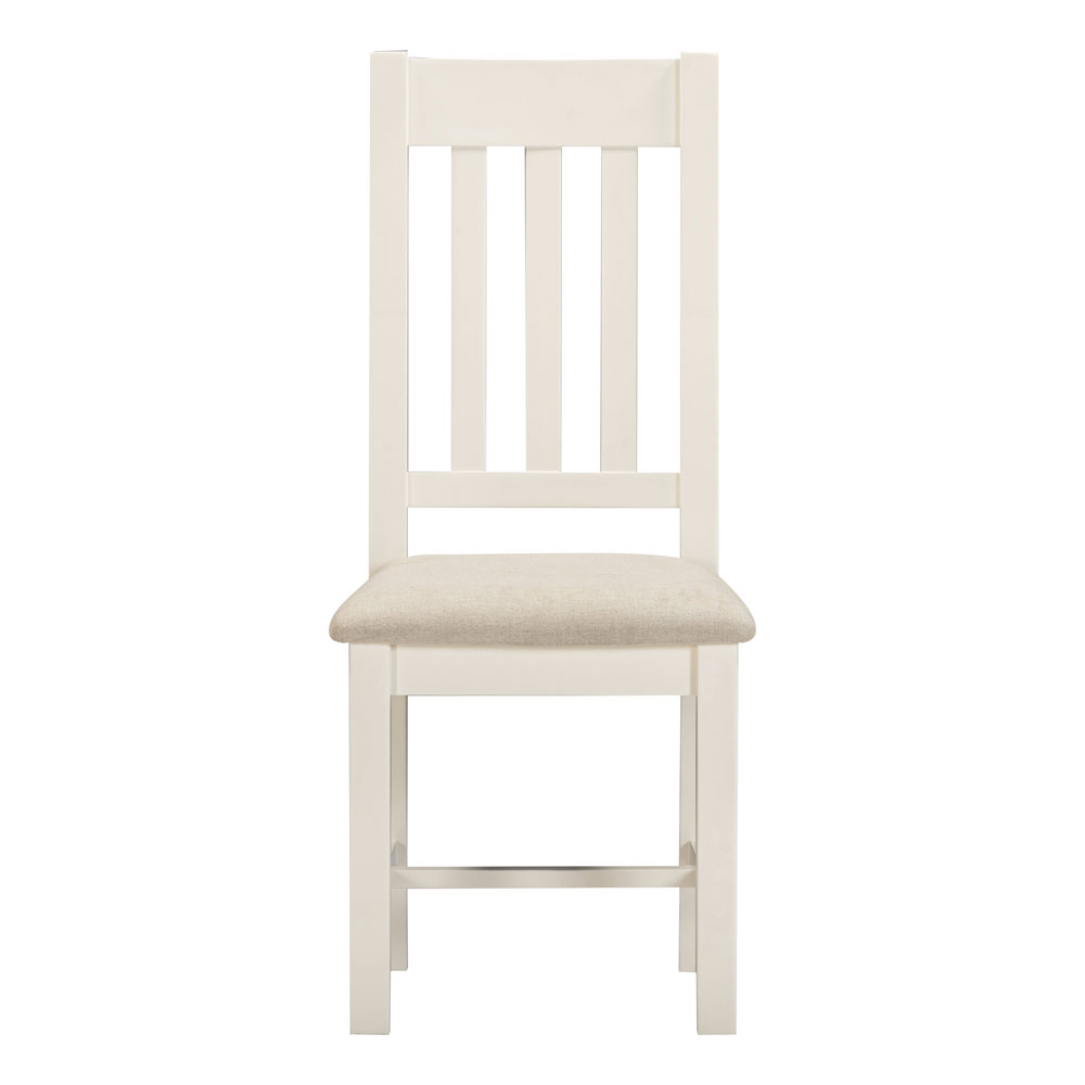 Wrenley Ivory Wooden Slatted Dining Chairs with Oat Fabric Seat in Pair