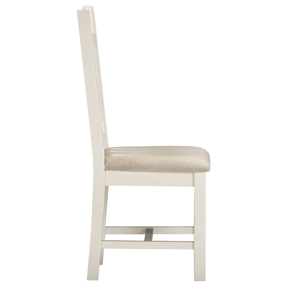 Wrenley Ivory Wooden Slatted Dining Chairs with Oat Fabric Seat in Pair
