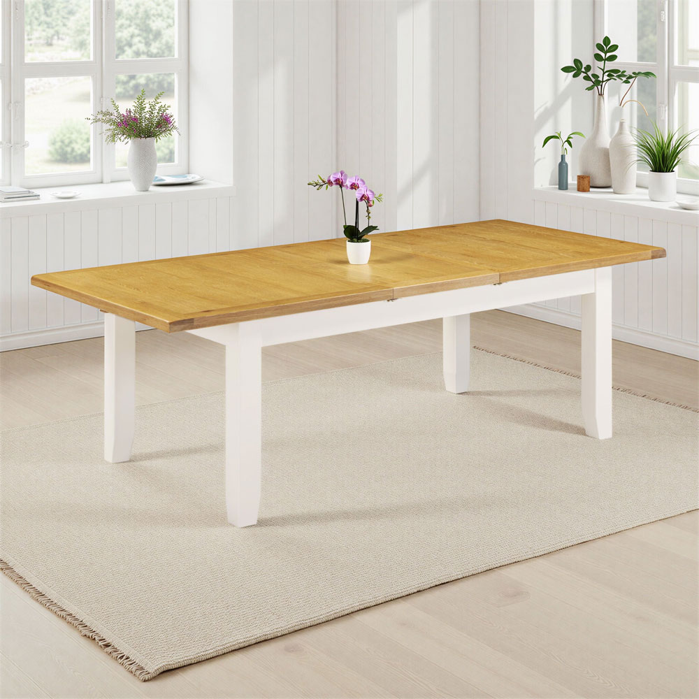 Wrenley Large Wooden Extending Dining Table in Ivory and Oak