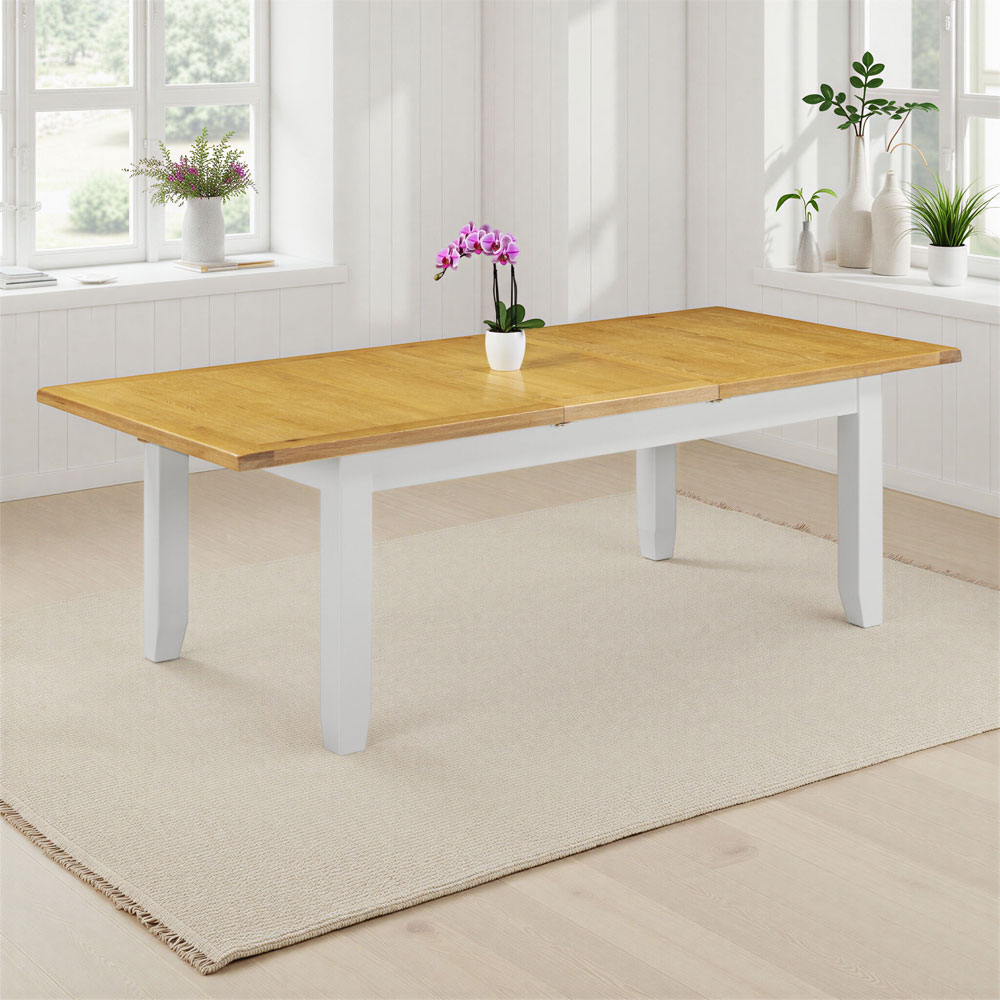 Wrenley Large Wooden Extending Dining Table in Pebble Grey and Oak