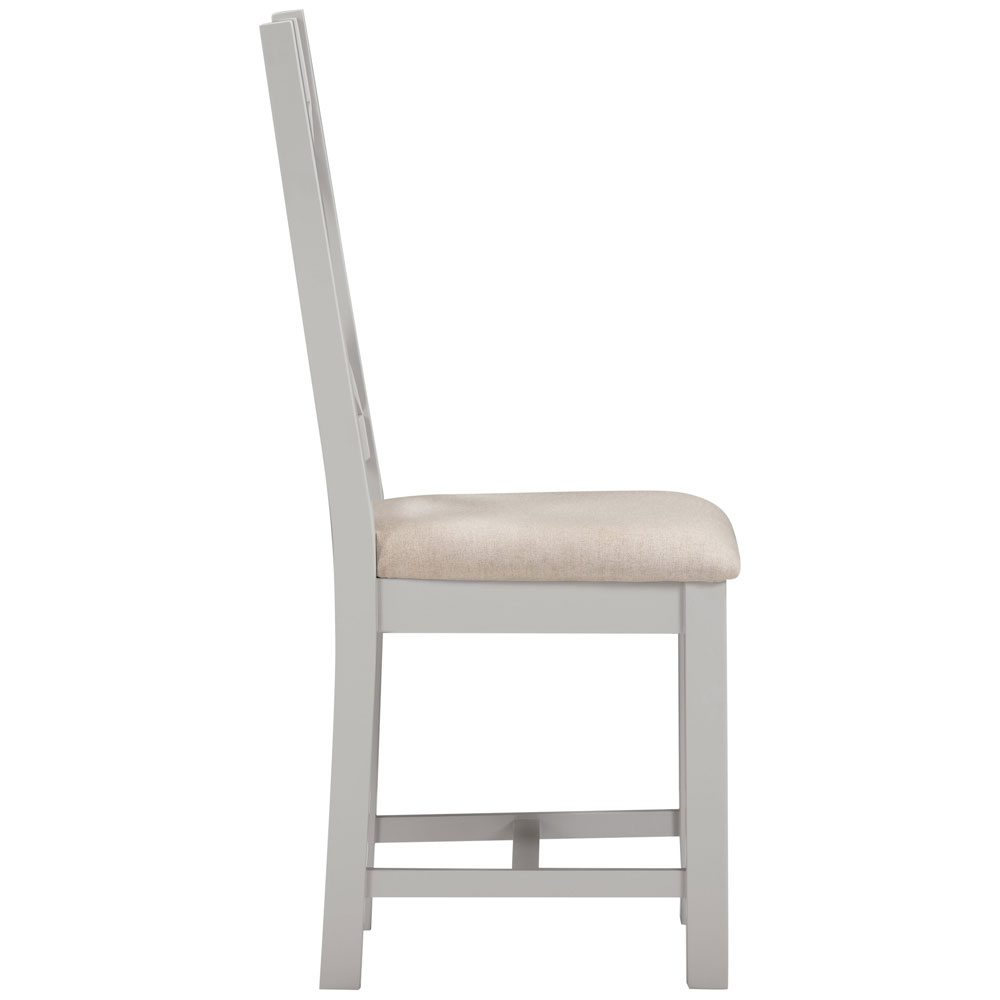 Wrenley Pebble Grey Wooden Dining Chairs with Oat Fabric Seat in Pair