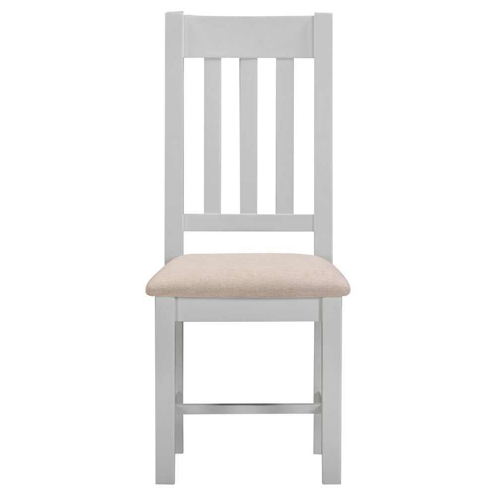 Wrenley Pebble Grey Wooden Slatted Dining Chairs with Oat Fabric Seat in Pair