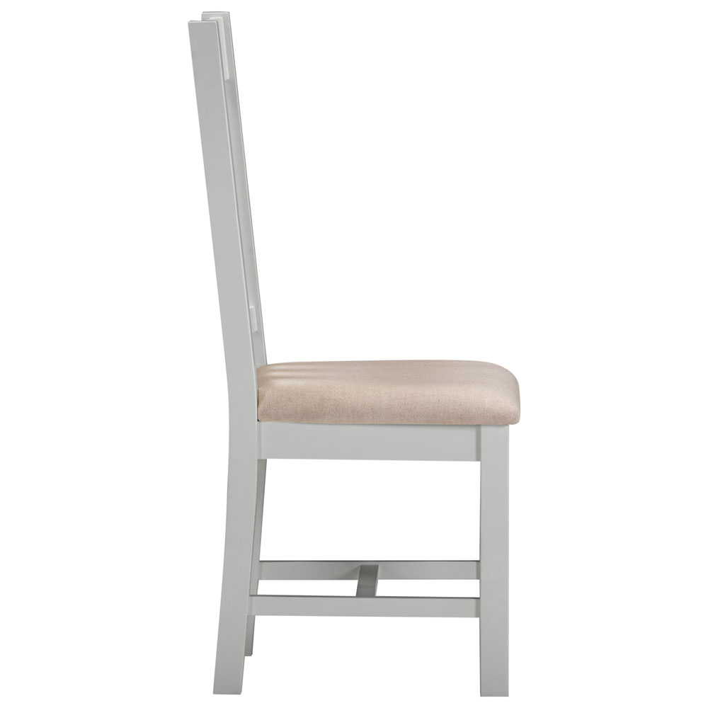 Wrenley Pebble Grey Wooden Slatted Dining Chairs with Oat Fabric Seat in Pair
