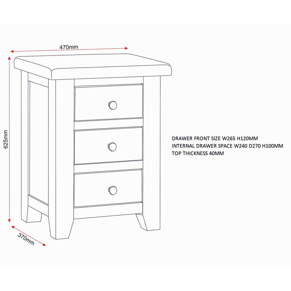Wrenley Wooden Bedside Cabinet with 3 Drawers in Ivory and Oak