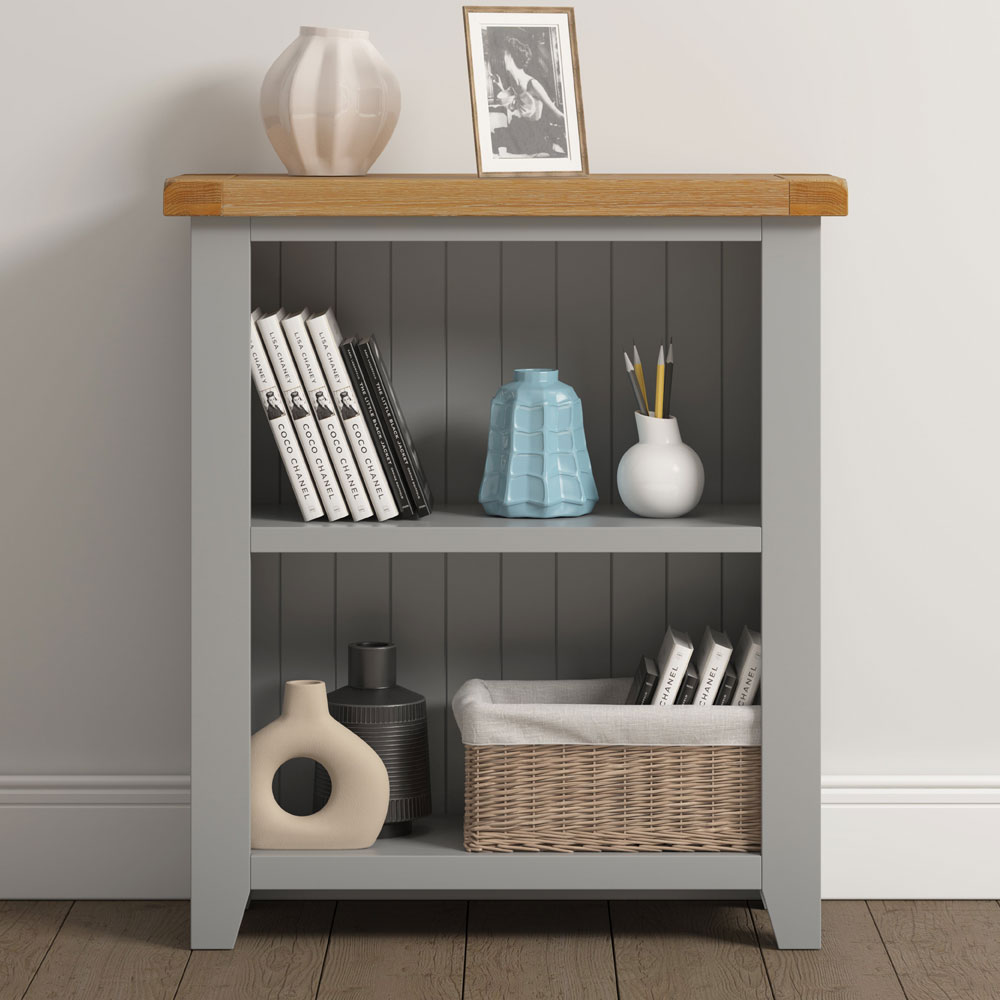 Wrenley Wooden Bookcase in Pebble Grey and Oak