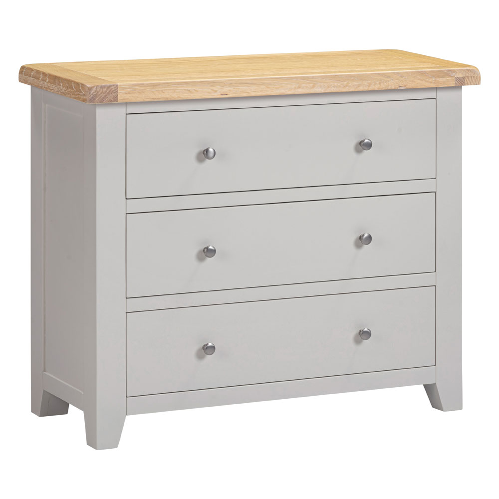Wrenley Wooden Chest Of 3 Drawers in Pebble Grey and Oak