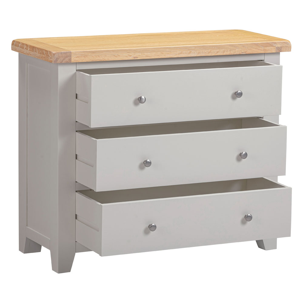 Wrenley Wooden Chest Of 3 Drawers in Pebble Grey and Oak