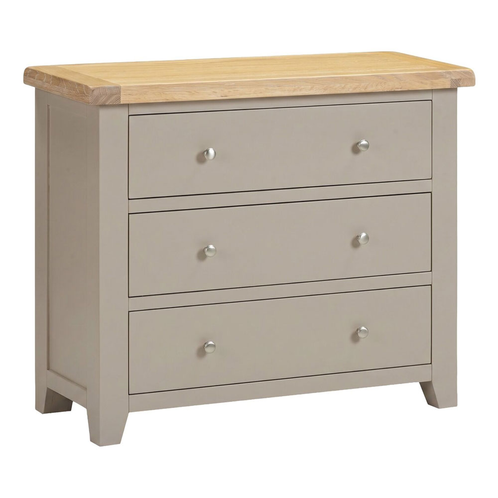 Wrenley Wooden Chest Of 3 Drawers in Putty and Oak