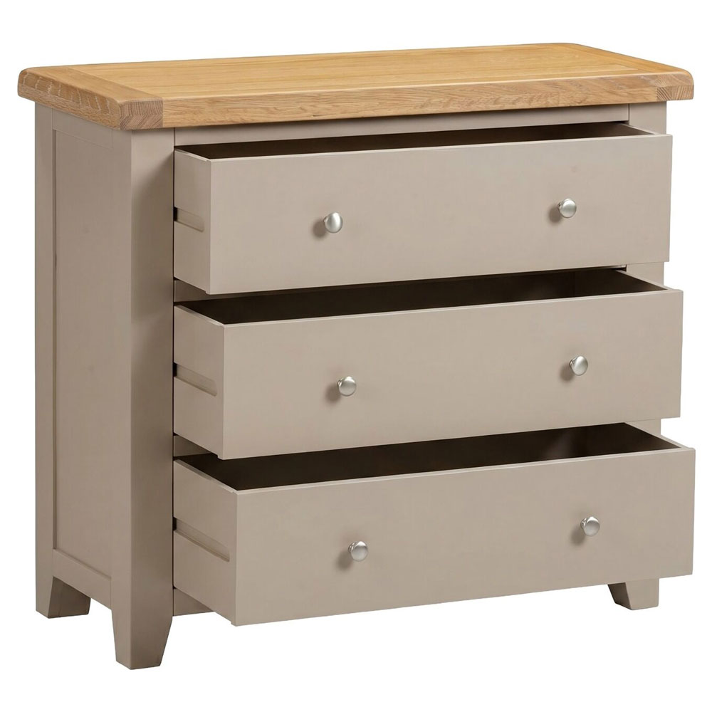 Wrenley Wooden Chest Of 3 Drawers in Putty and Oak