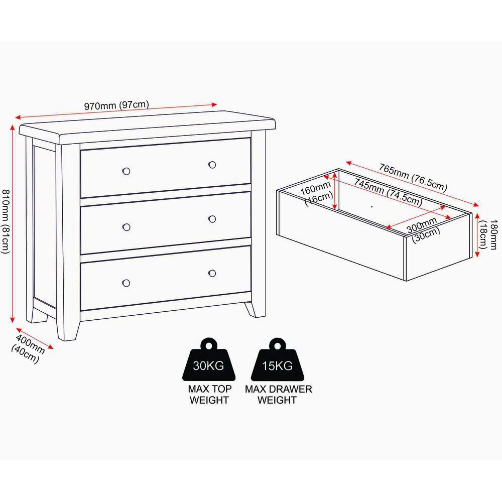Wrenley Wooden Chest Of 3 Drawers in Putty and Oak