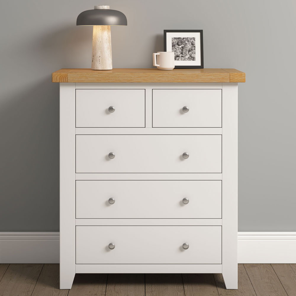 Wrenley Wooden Chest Of 5 Drawers in Ivory and Oak