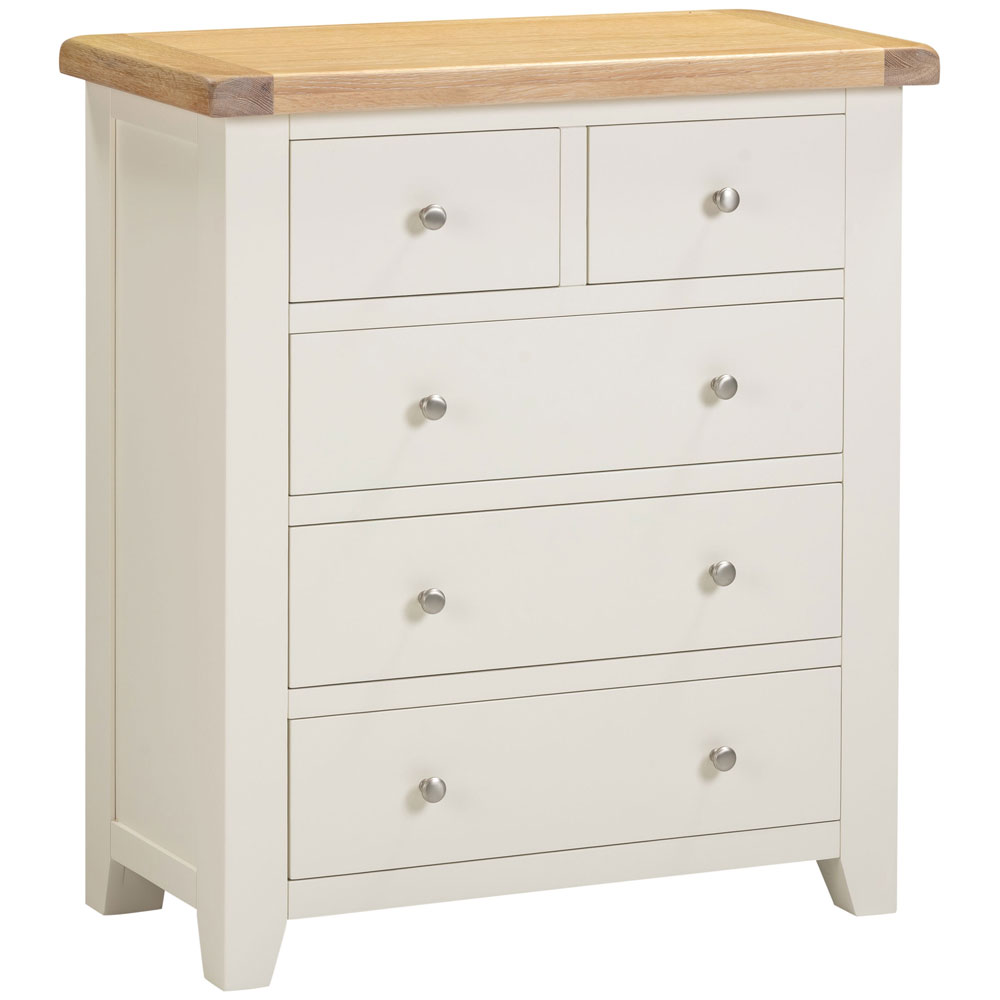 Wrenley Wooden Chest Of 5 Drawers in Ivory and Oak