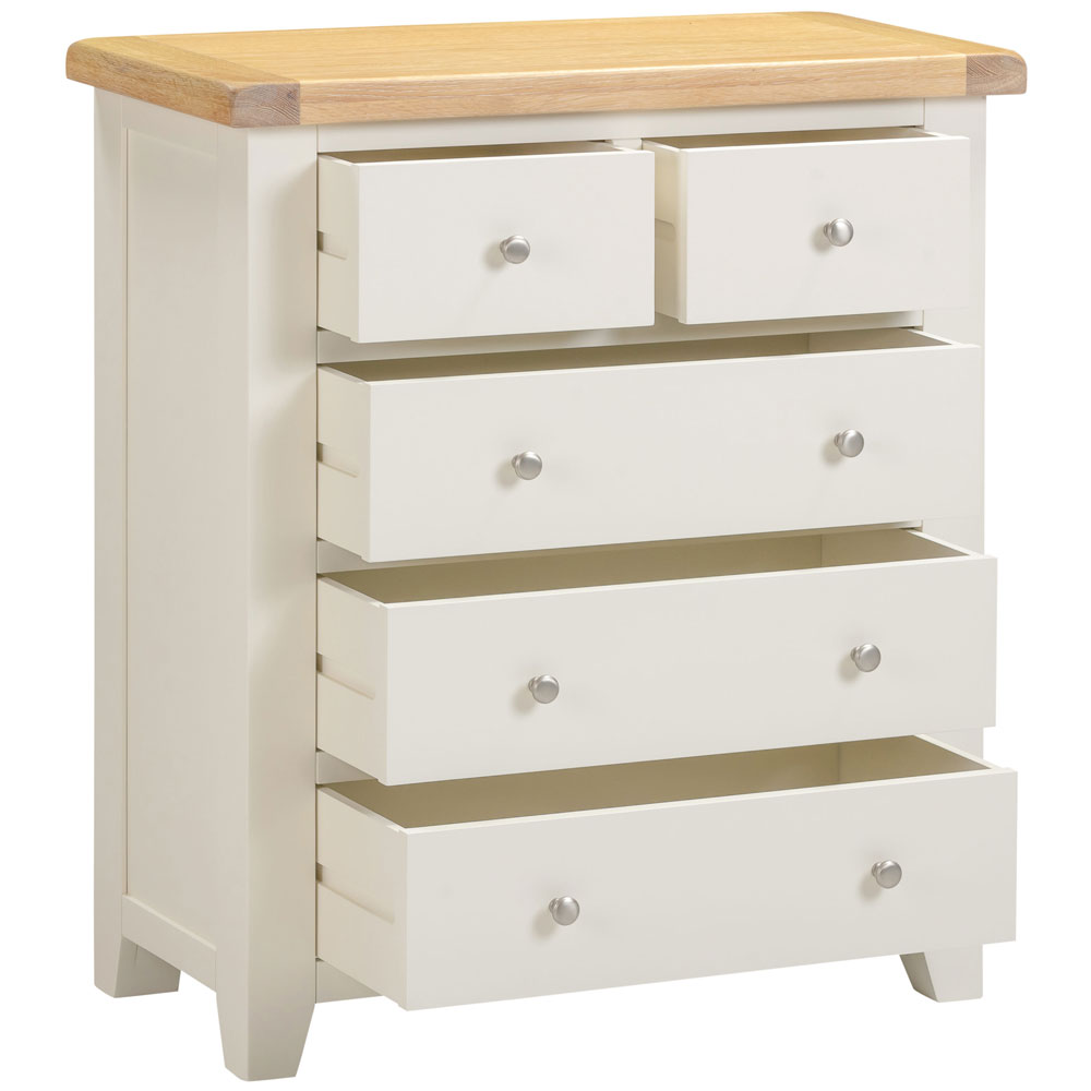 Wrenley Wooden Chest Of 5 Drawers in Ivory and Oak