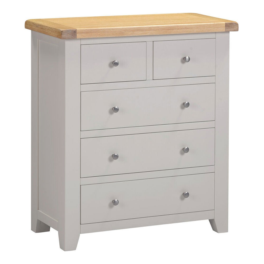Wrenley Wooden Chest Of 5 Drawers in Pebble Grey and Oak