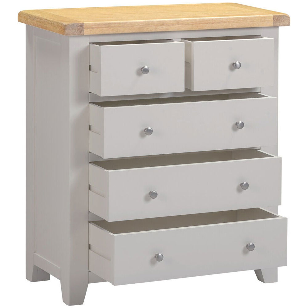 Wrenley Wooden Chest Of 5 Drawers in Pebble Grey and Oak