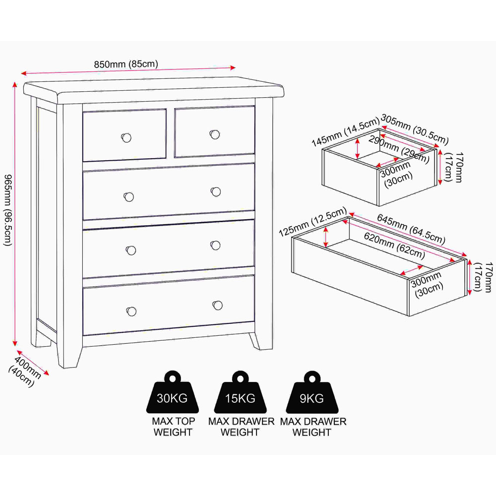 Wrenley Wooden Chest Of 5 Drawers in Pebble Grey and Oak