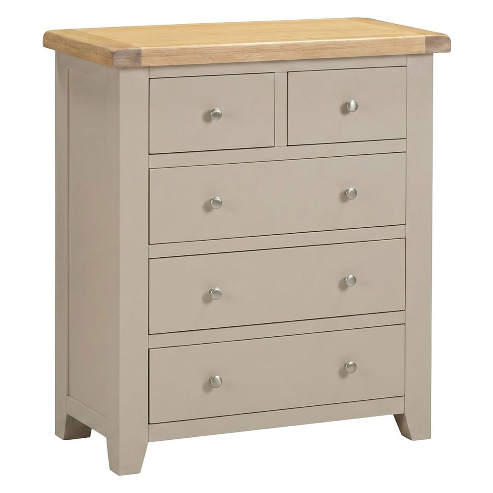 Wrenley Wooden Chest Of 5 Drawers in Putty and Oak