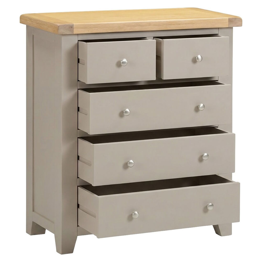 Wrenley Wooden Chest Of 5 Drawers in Putty and Oak