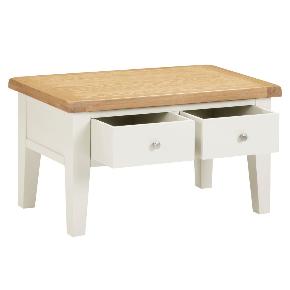 Wrenley Wooden Coffee Table with 2 Drawers in Ivory and Oak