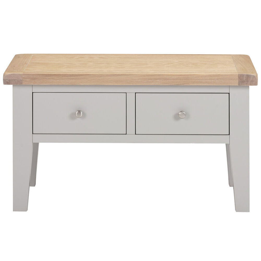 Wrenley Wooden Coffee Table with 2 Drawers in Pebble Grey and Oak