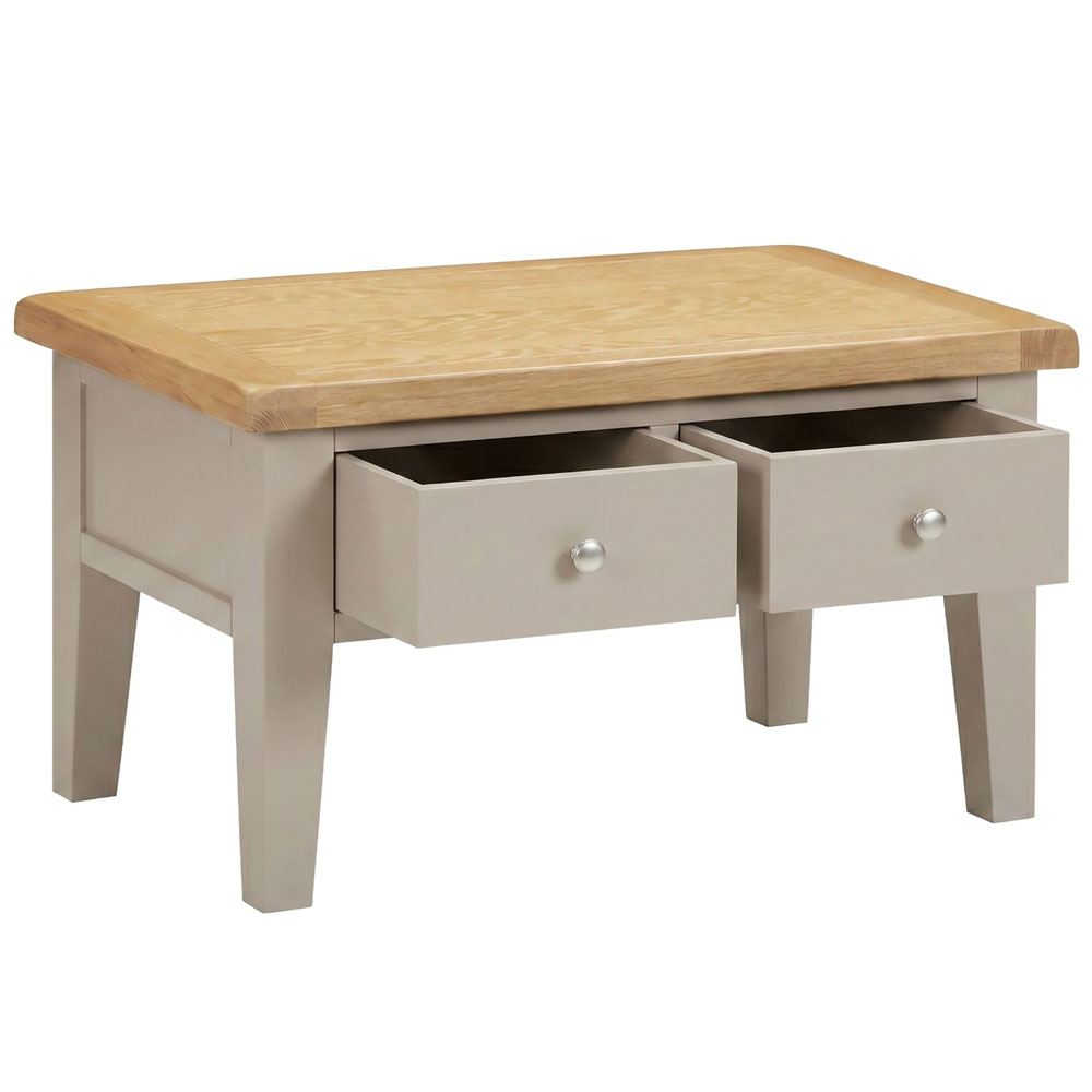 Wrenley Wooden Coffee Table with 2 Drawers in Putty and Oak