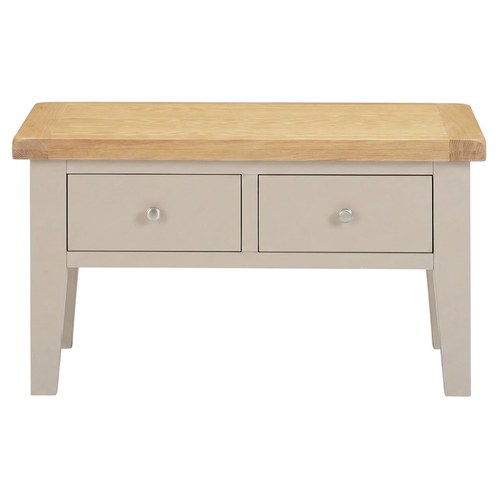 Wrenley Wooden Coffee Table with 2 Drawers in Putty and Oak
