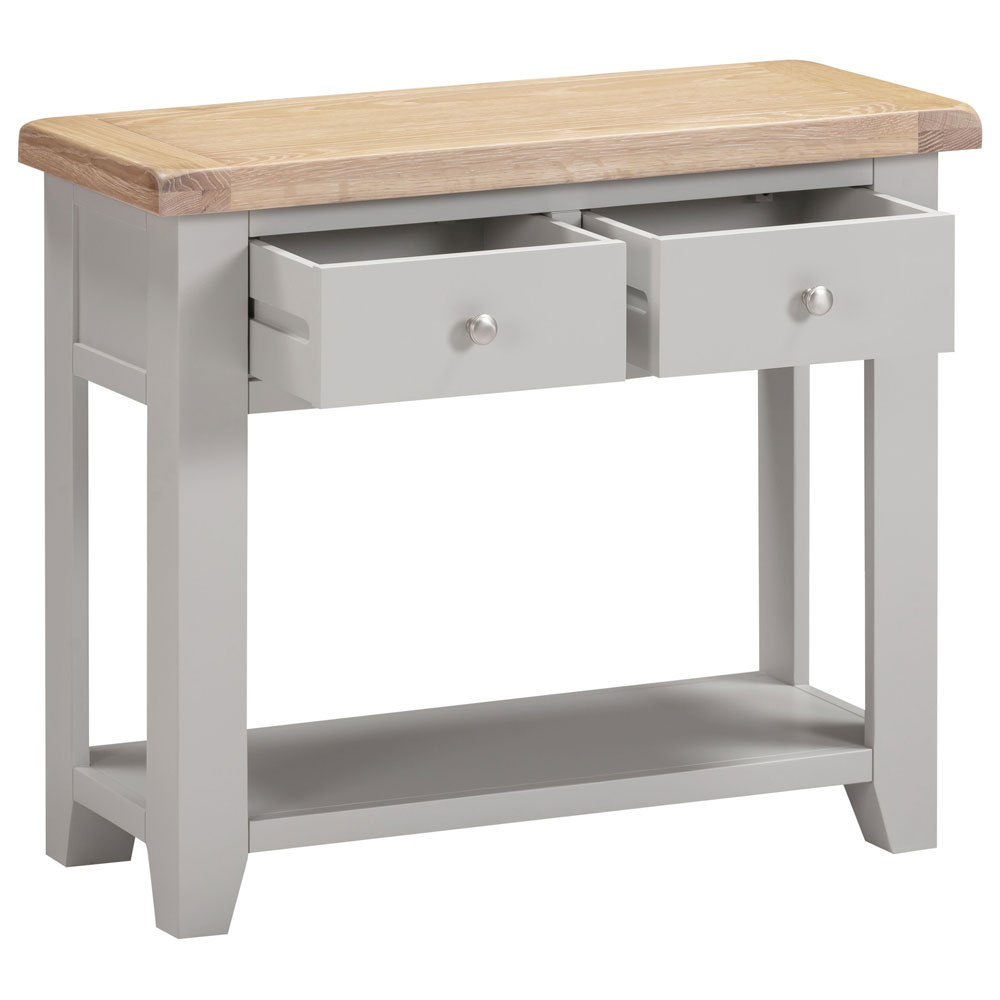 Wrenley Wooden Console Table with 2 Drawers in Pebble Grey and Oak