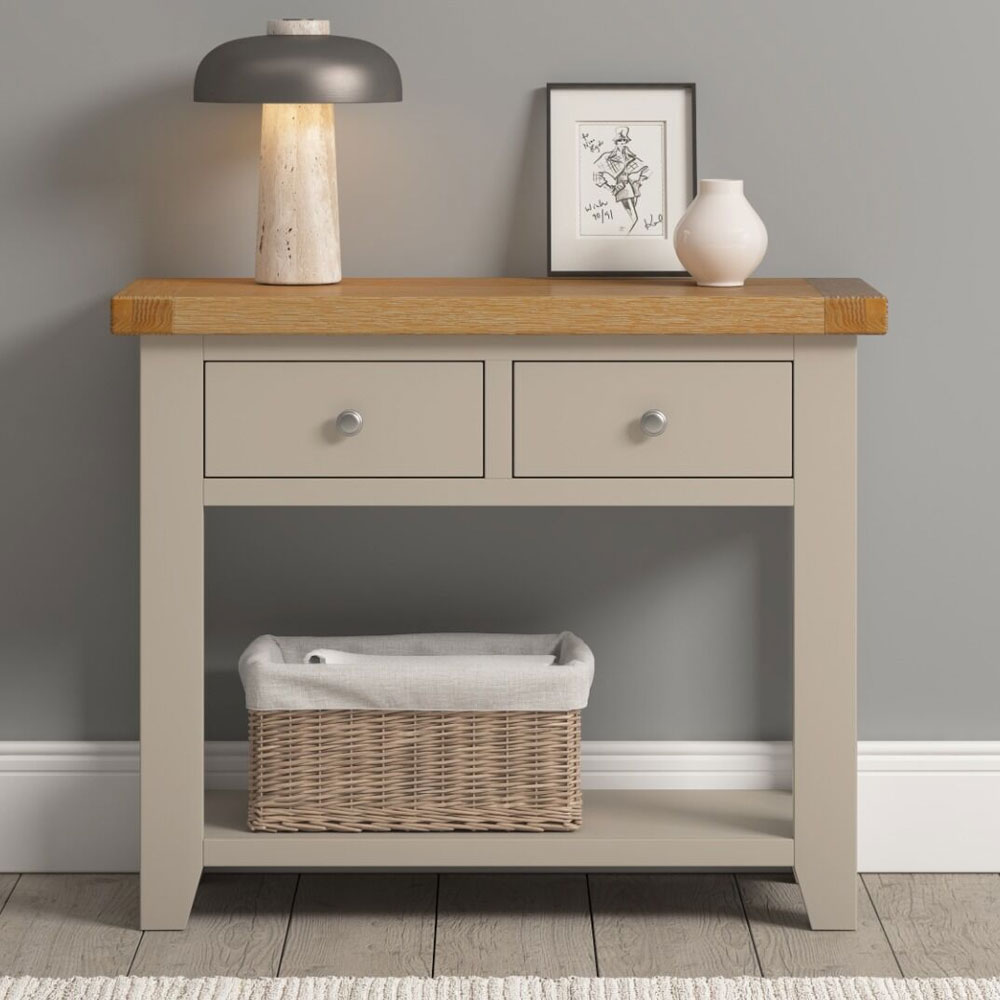 Wrenley Wooden Console Table with 2 Drawers in Putty and Oak