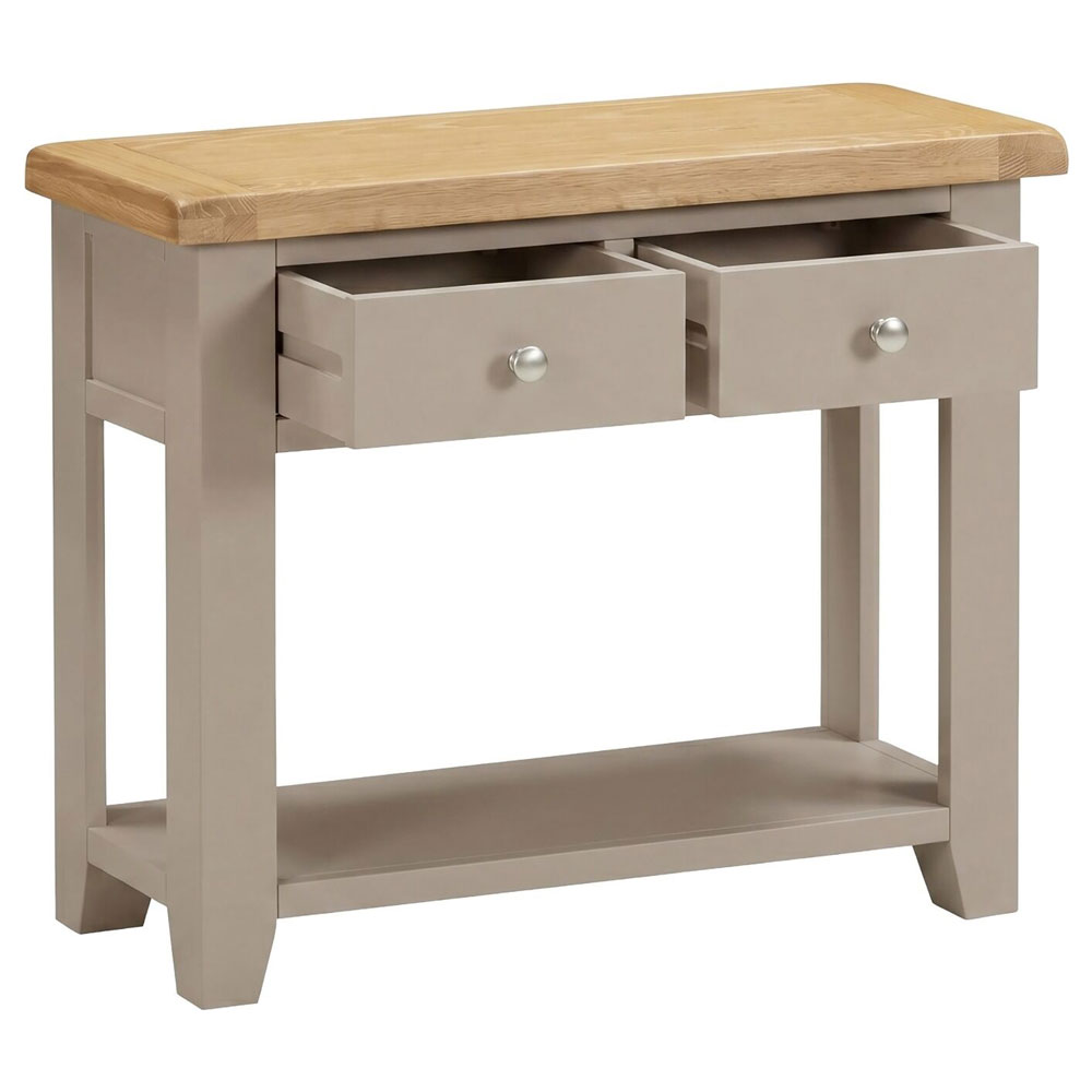 Wrenley Wooden Console Table with 2 Drawers in Putty and Oak