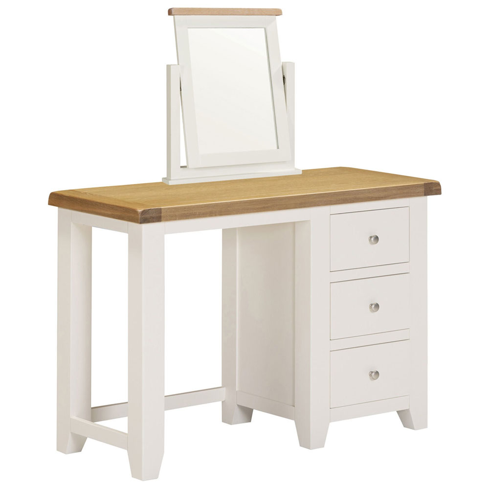 Wrenley Wooden Dressing Table with Mirror in Ivory and Oak