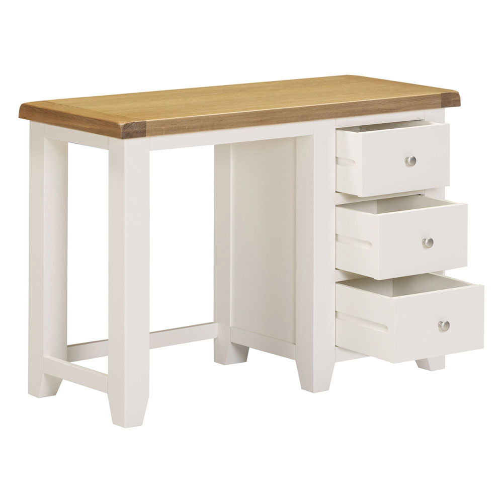 Wrenley Wooden Dressing Table with Mirror in Ivory and Oak