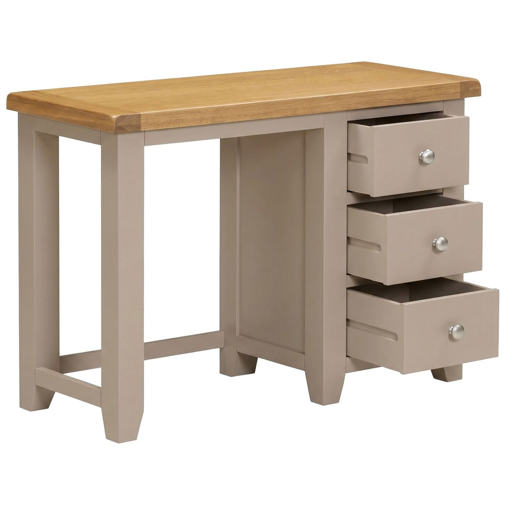Wrenley Wooden Dressing Table with Mirror in Putty and Oak