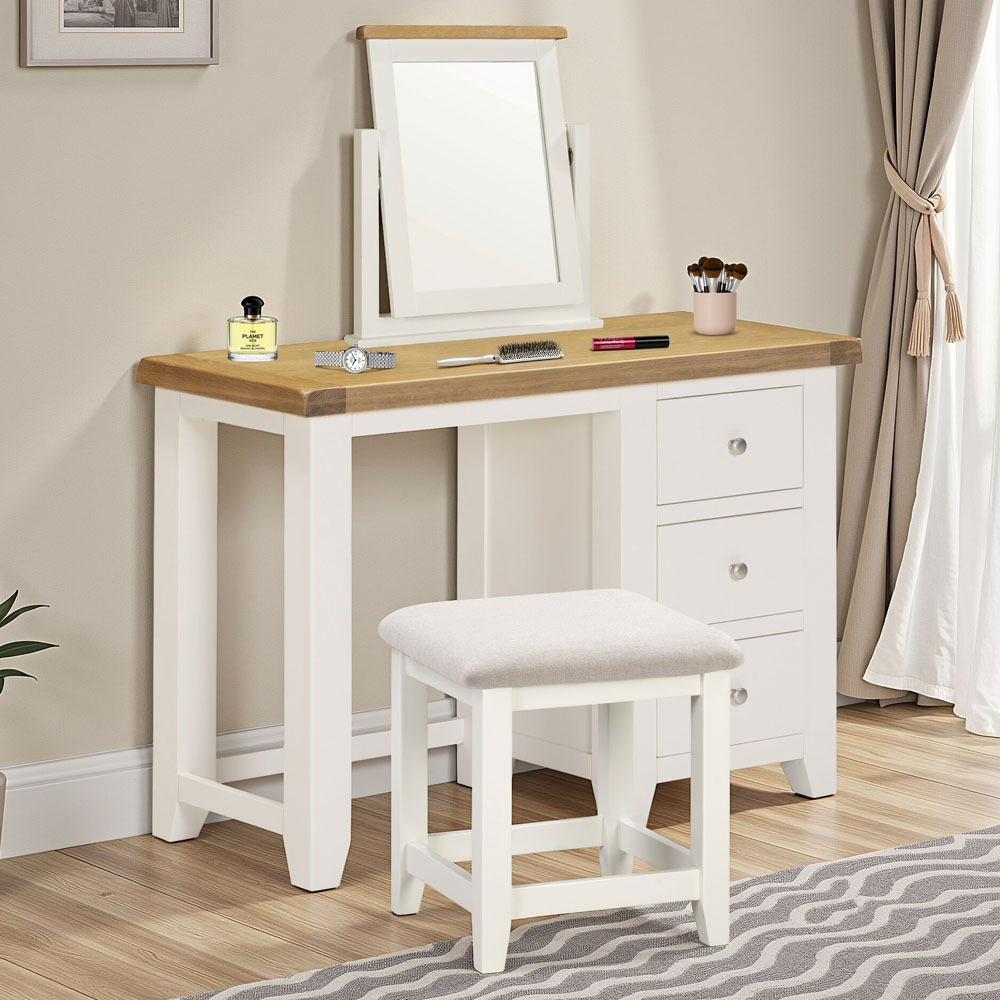 Wrenley Wooden Dressing Table Set in Ivory and Oak