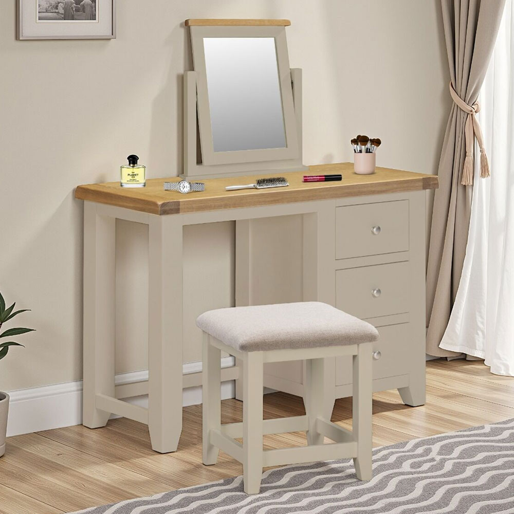 Wrenley Wooden Dressing Table Set in Putty and Oak