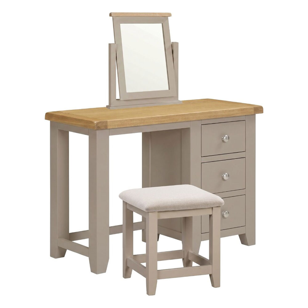 Wrenley Wooden Dressing Table Set in Putty and Oak