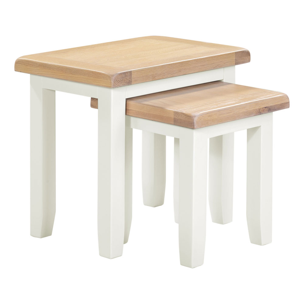 Wrenley Wooden Nest Of 2 Tables in Ivory and Oak