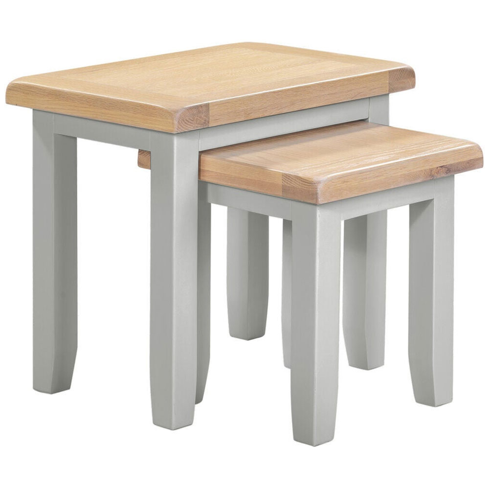 Wrenley Wooden Nest Of 2 Tables in Pebble Grey and Oak