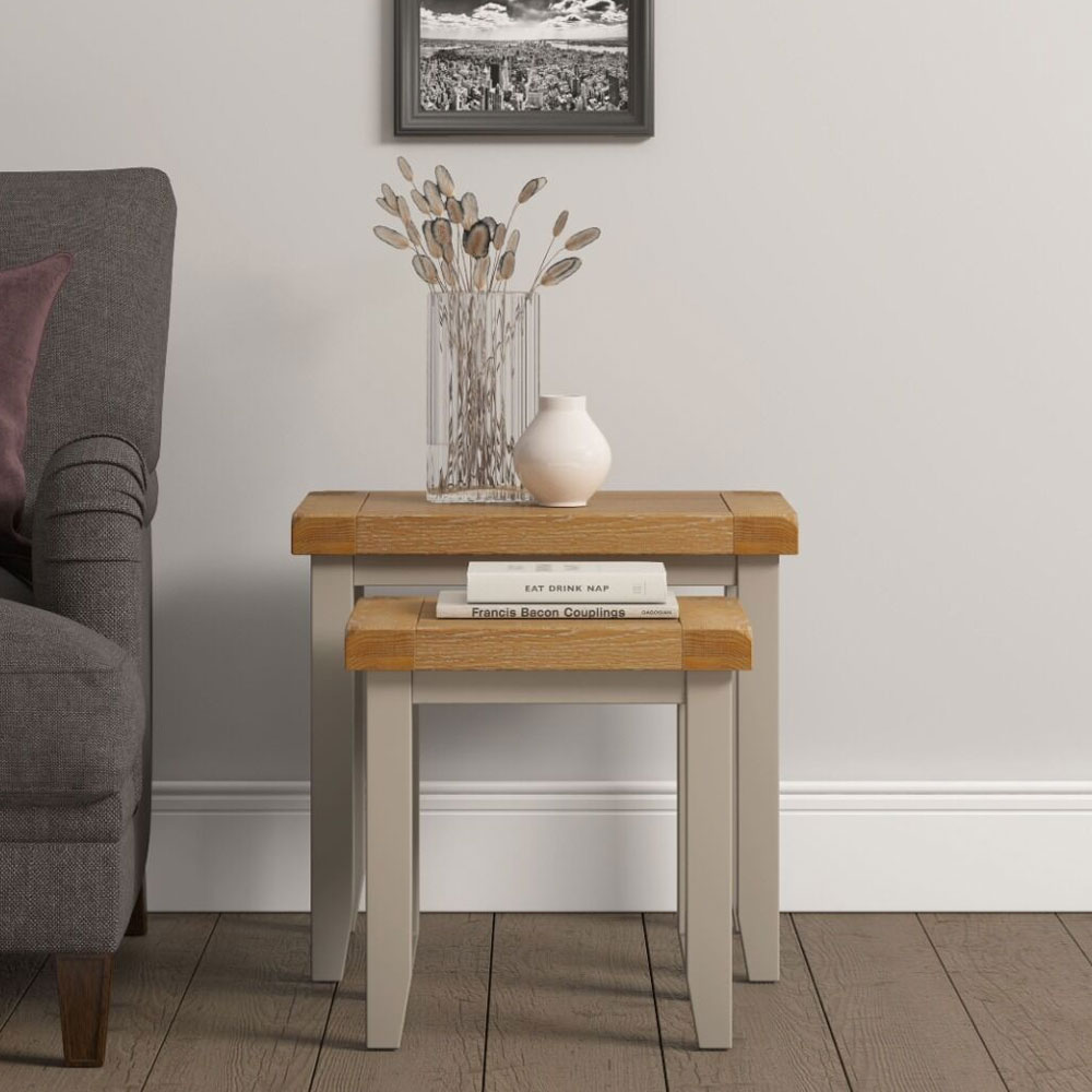 Wrenley Wooden Nest Of 2 Tables in Putty and Oak