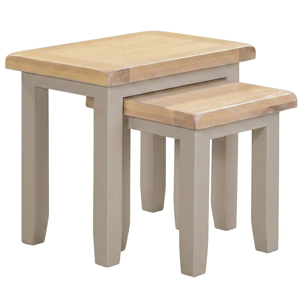 Wrenley Wooden Nest Of 2 Tables in Putty and Oak