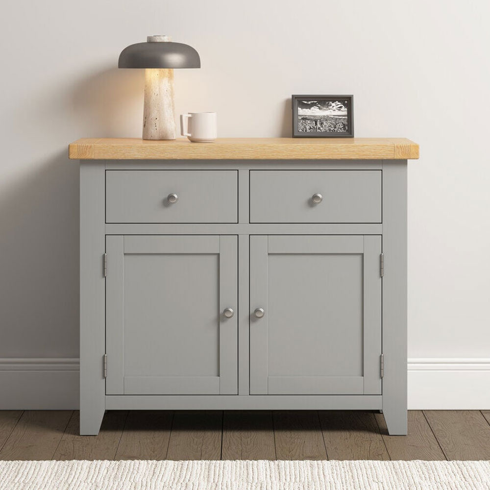 Wrenley Wooden Sideboard with 2 Doors in Pebble Grey and Oak