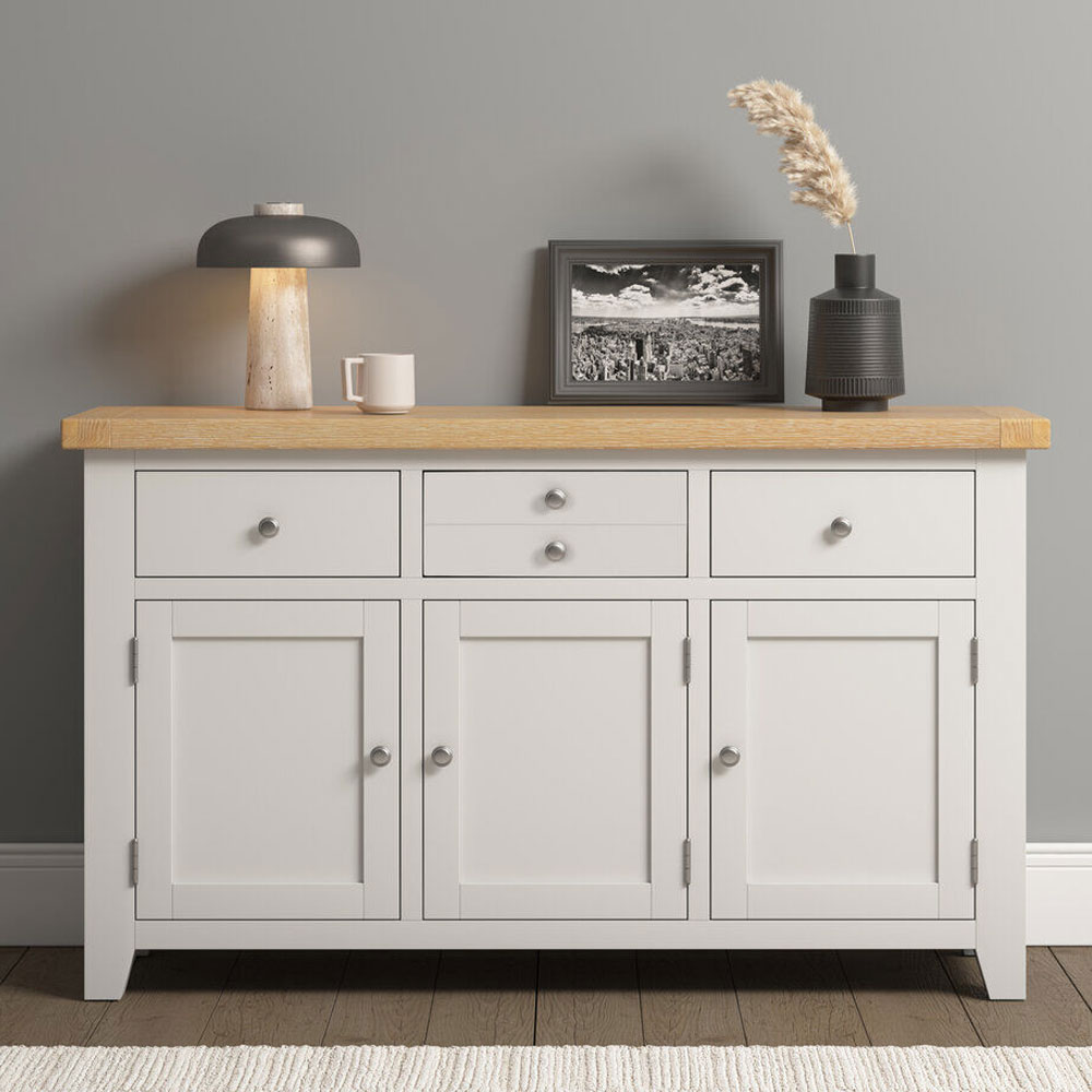 Wrenley Wooden Sideboard with 3 Doors in Ivory and Oak