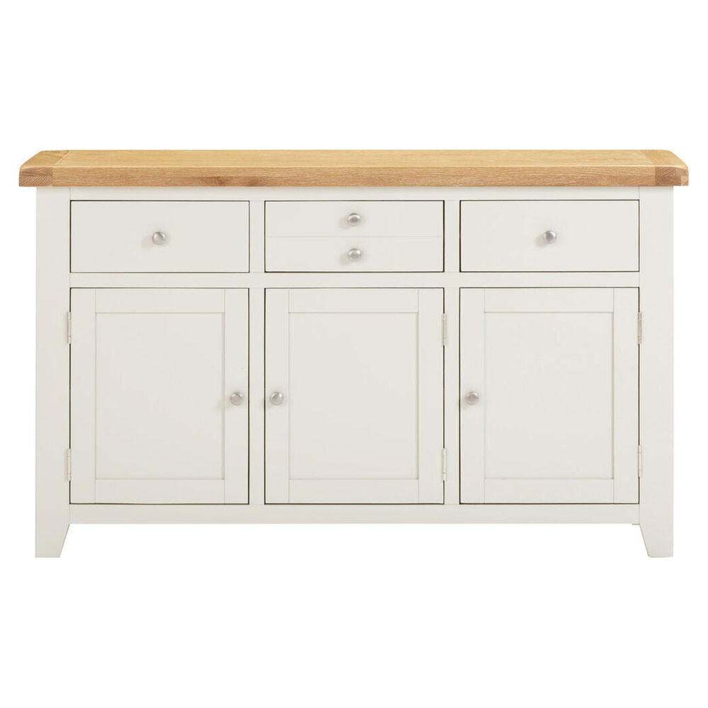 Wrenley Wooden Sideboard with 3 Doors in Ivory and Oak