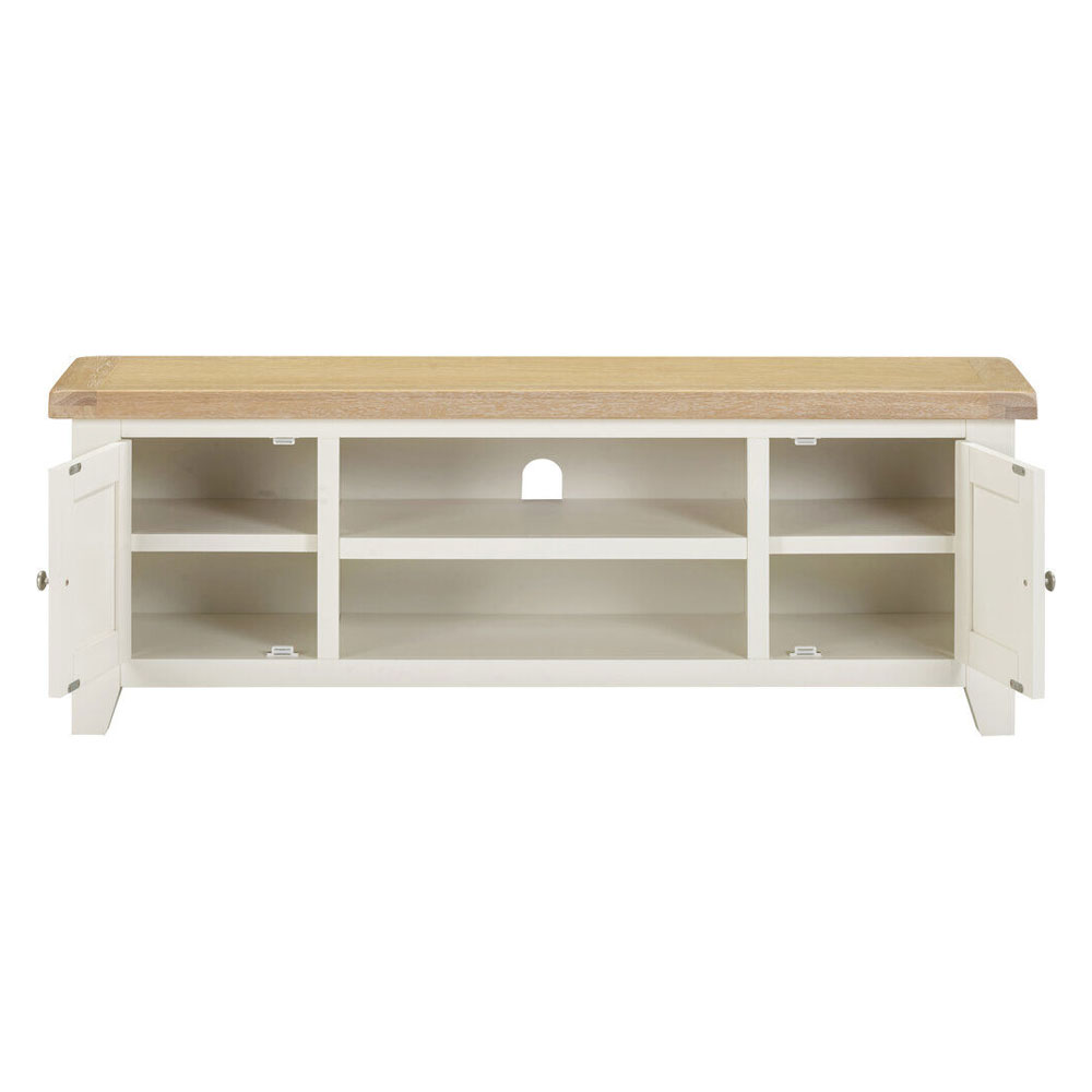 Wrenley Wooden TV Stand with 2 Doors in Ivory and Oak