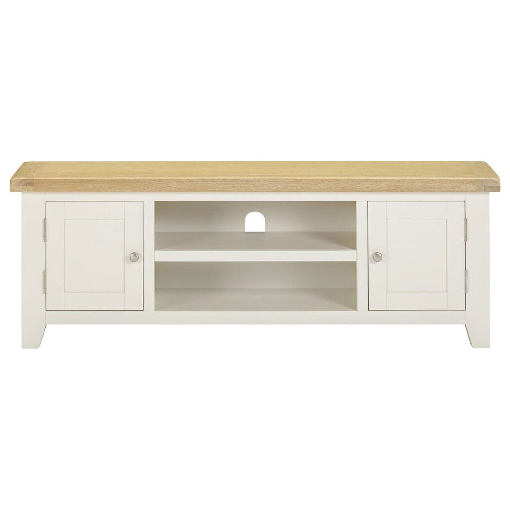 Wrenley Wooden TV Stand with 2 Doors in Ivory and Oak