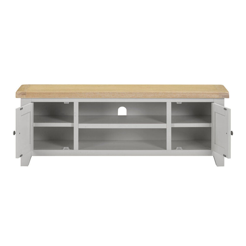 Wrenley Wooden TV Stand with 2 Doors in Pebble Grey and Oak