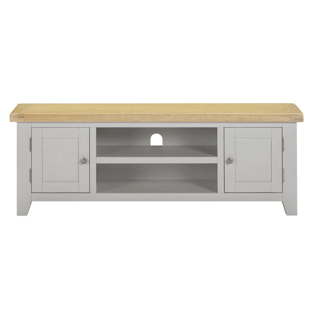 Wrenley Wooden TV Stand with 2 Doors in Pebble Grey and Oak