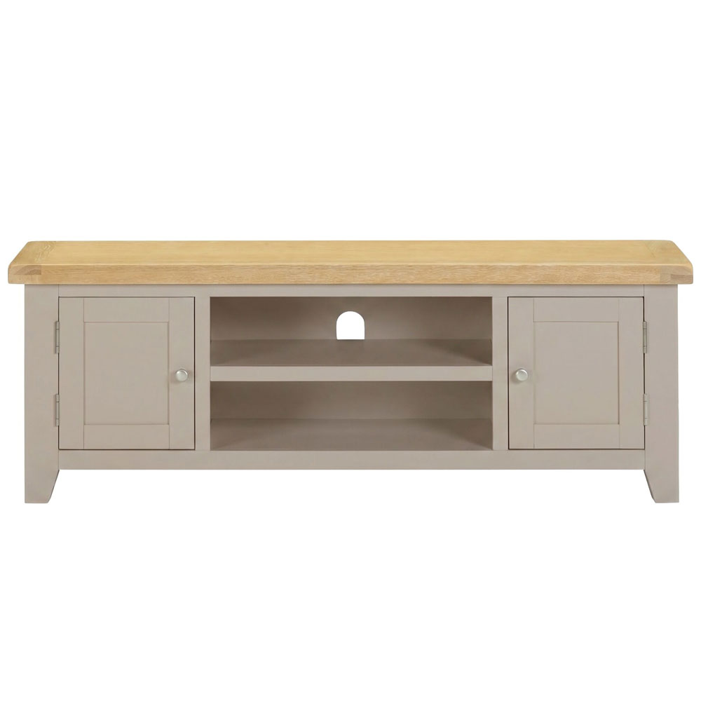 Wrenley Wooden TV Stand with 2 Doors in Putty and Oak